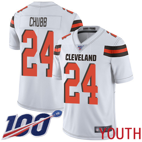 Cleveland Browns Nick Chubb Youth White Limited Jersey 24 NFL Football Road 100th Season Vapor Untouchable